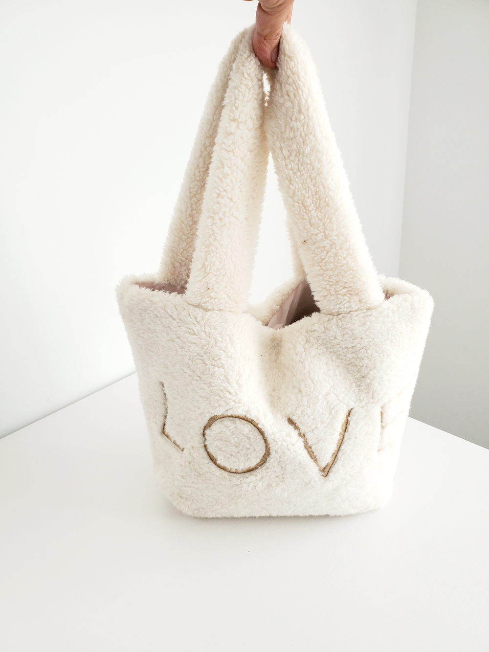 LOVE Sherpa Tote Bag - Cream Faux Shearling